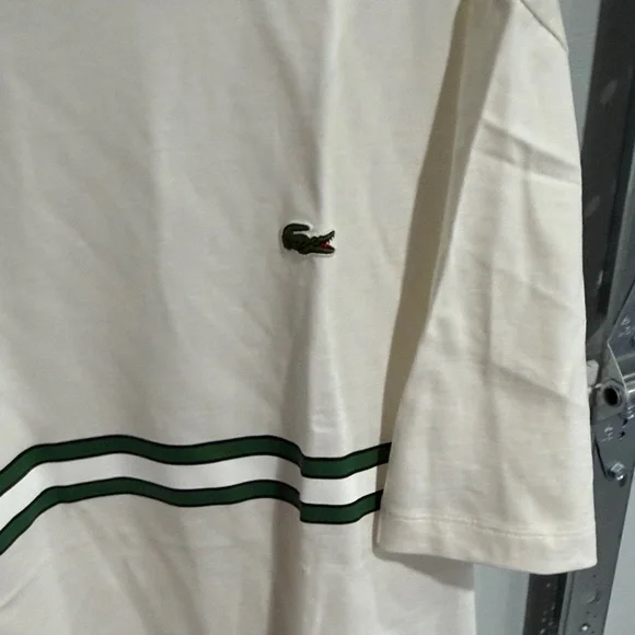 Lacoste Men's Cream T-Shirt with Green Stripes - Picture 4 of 5